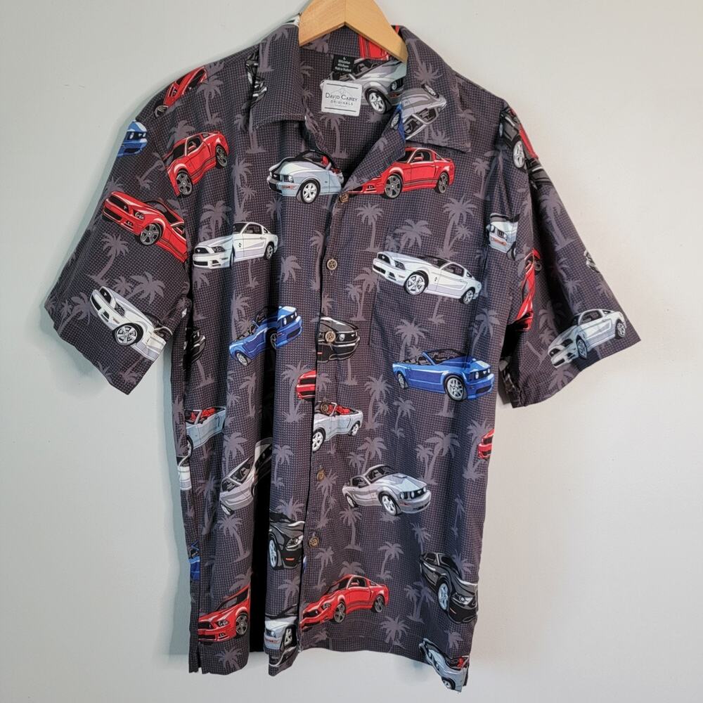 David Carey Ford Shirt Mustang Convertible Mens L Hawaiian Casual Festival Party